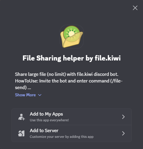 File Sharing helper by file.kiwi install dialog — choose Add to My Apps or Add to Server